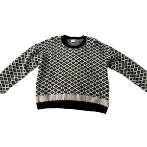 Cyrus NYC Diamond Pattern Fuzzy Knit Sweater Women's Size L Black White Beige